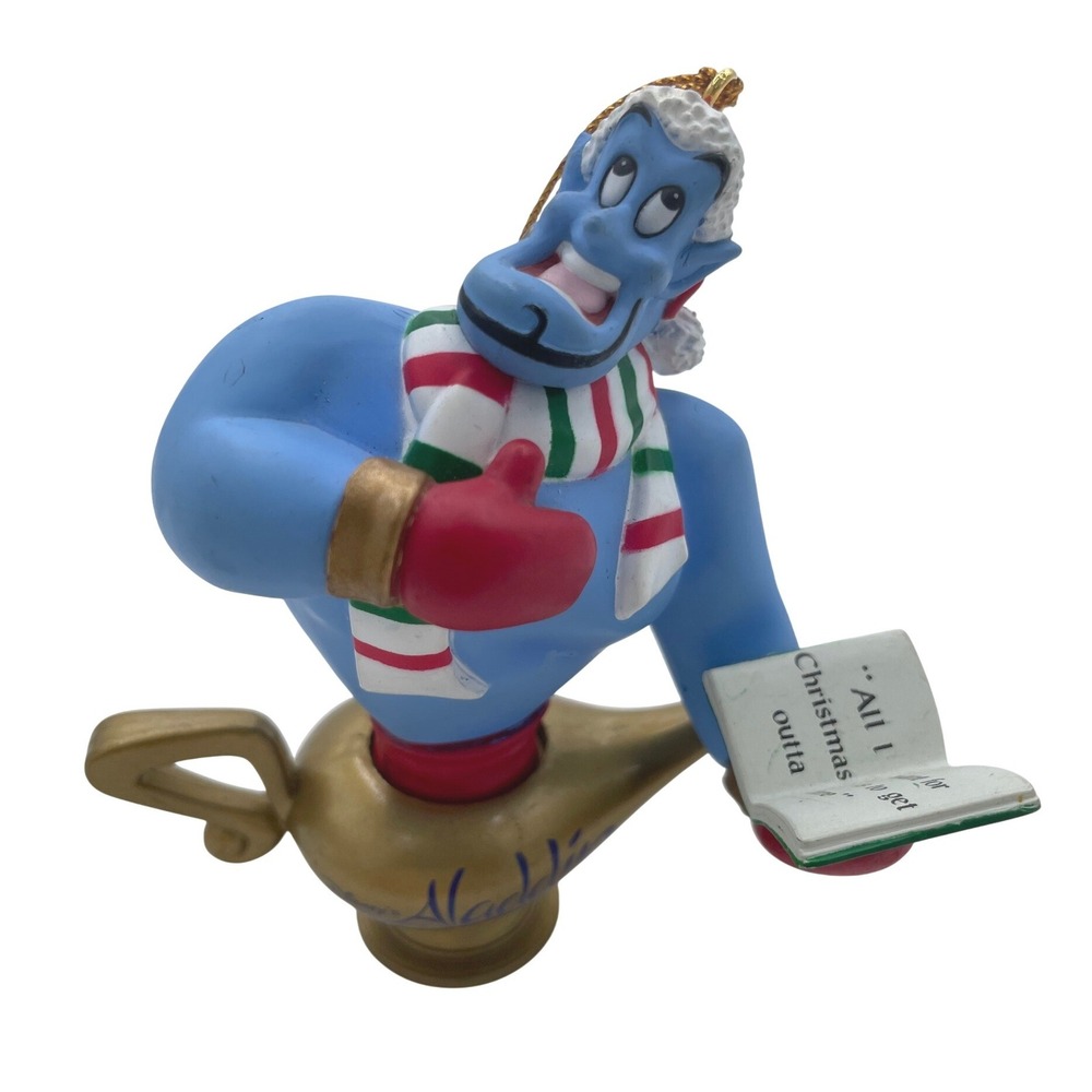 Disney Aladdin Genie Magic Lamp‎ Christmas Ornament Santa Hat Scarf Blue Resin